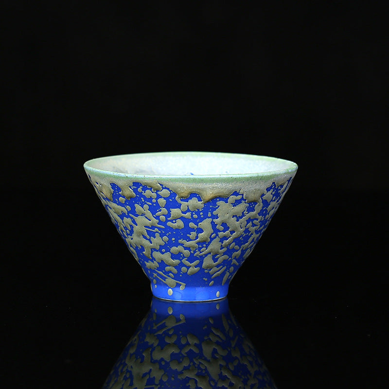 Buddha Stones Retro Blue Red Gradient Lotus Pattern Kiln Change Ceramic Teacup Kung Fu Tea Cup Bowl - Blue - 7.4cm*4.5cm*60ml - image 7