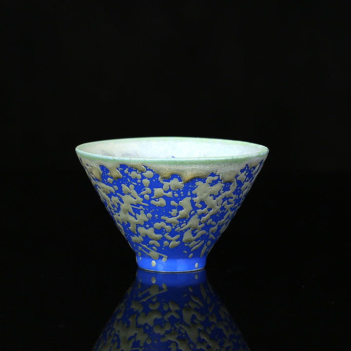 Buddha Stones Retro Blue Red Gradient Lotus Pattern Kiln Change Ceramic Teacup Kung Fu Tea Cup Bowl - Blue - 7.4cm*4.5cm*60ml - image 7