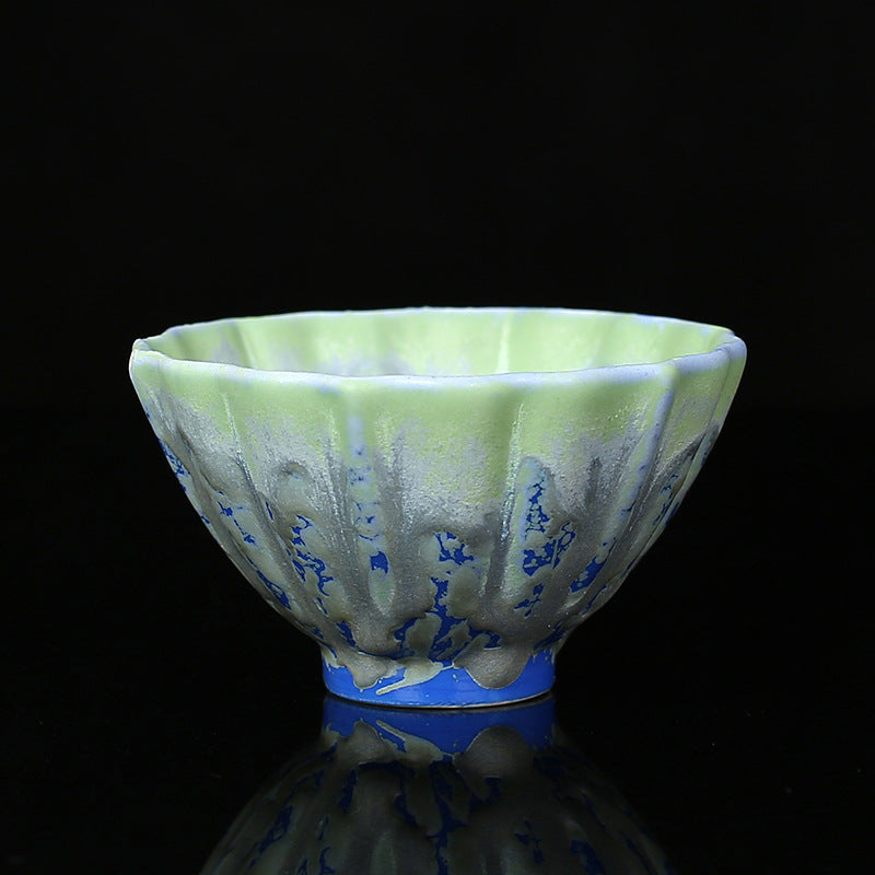 Buddha Stones Retro Blue Red Gradient Lotus Pattern Kiln Change Ceramic Teacup Kung Fu Tea Cup Bowl - Blue - 8.5cm*4.8cm*100ml - image 5
