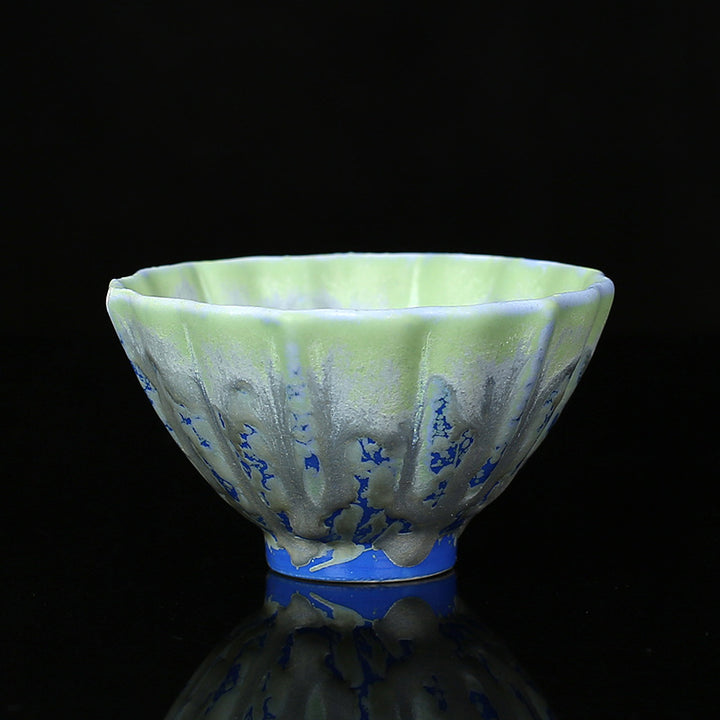 Buddha Stones Retro Blue Red Gradient Lotus Pattern Kiln Change Ceramic Teacup Kung Fu Tea Cup Bowl - Blue - 8.5cm*4.8cm*100ml - image 5