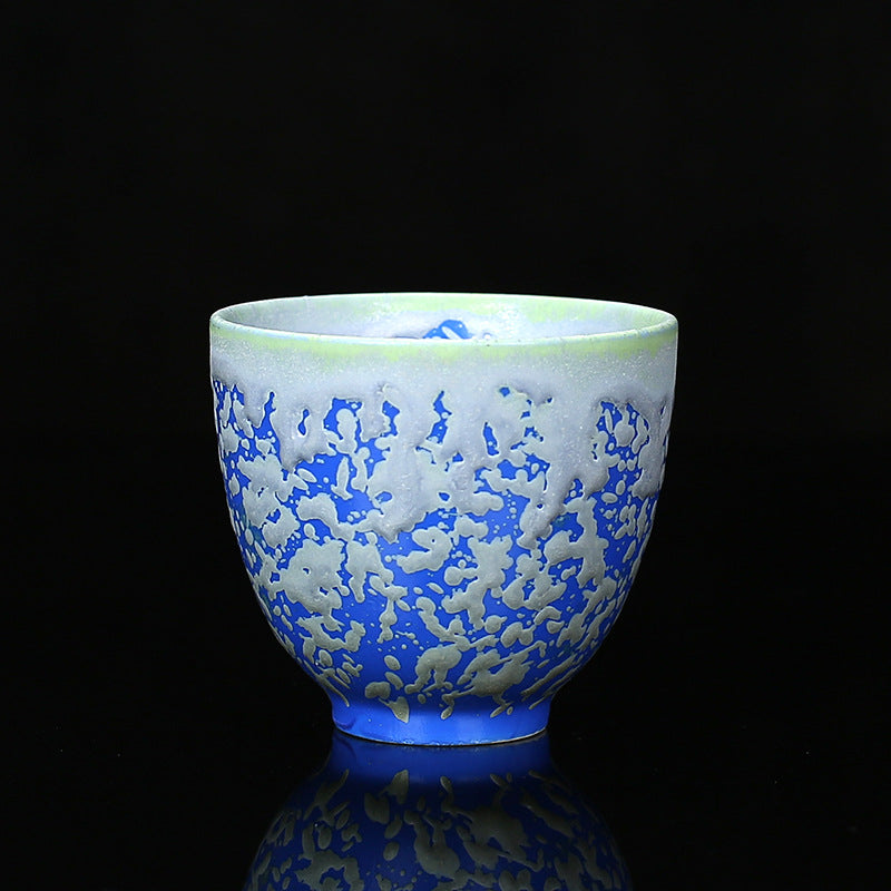 Buddha Stones Retro Blue Red Gradient Lotus Pattern Kiln Change Ceramic Teacup Kung Fu Tea Cup Bowl - Blue - 6.5cm*5.8cm*100ml - image 6