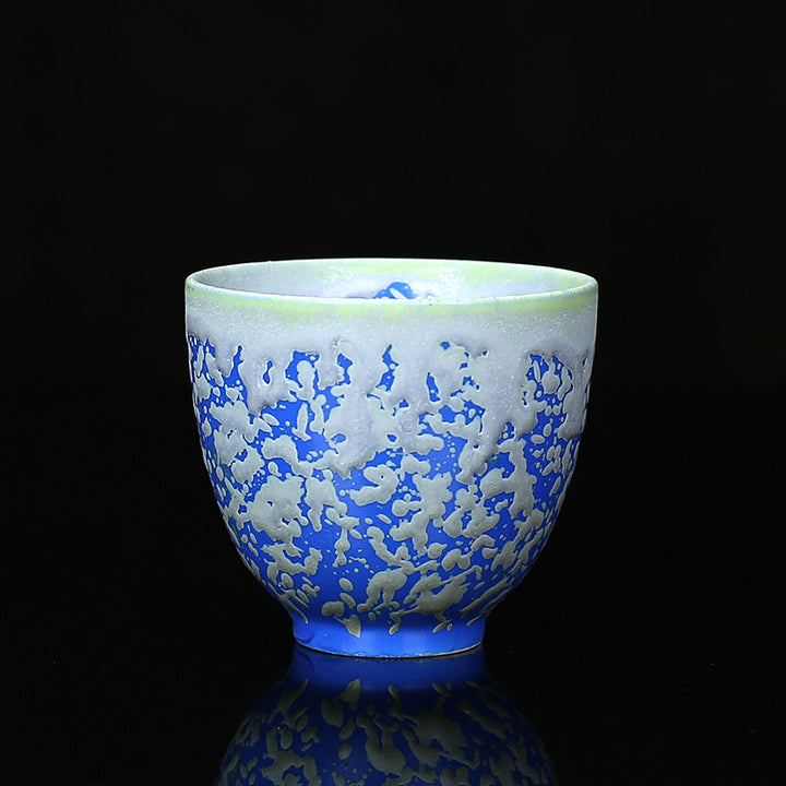 Buddha Stones Retro Blue Red Gradient Lotus Pattern Kiln Change Ceramic Teacup Kung Fu Tea Cup Bowl - Blue - 6.5cm*5.8cm*100ml - image 6