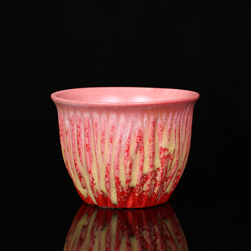 Buddha Stones Retro Blue Red Gradient Lotus Pattern Kiln Change Ceramic Teacup Kung Fu Tea Cup Bowl - Red - 7.8cm*5.6cm*120ml - image 12