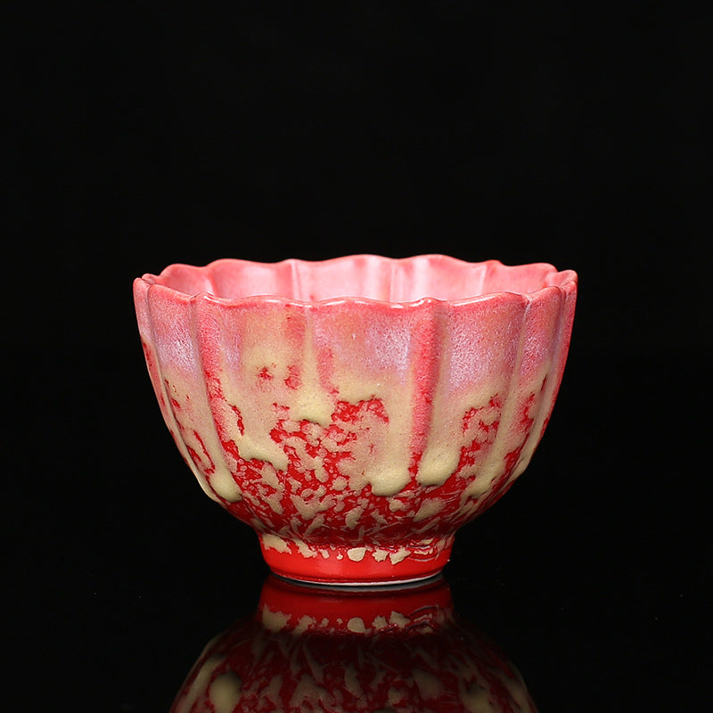 Buddha Stones Retro Blue Red Gradient Lotus Pattern Kiln Change Ceramic Teacup Kung Fu Tea Cup Bowl - Red - 7.8cm*5.2cm*120ml - image 11