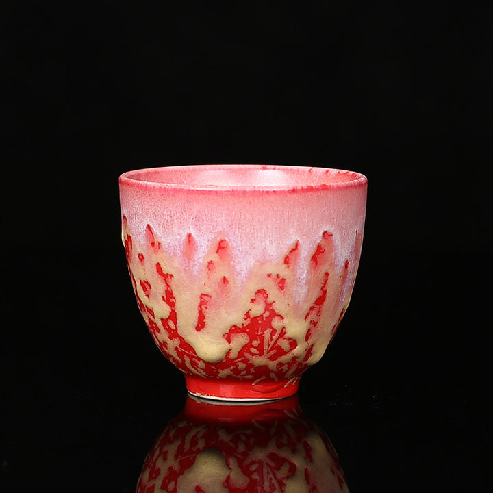 Buddha Stones Retro Blue Red Gradient Lotus Pattern Kiln Change Ceramic Teacup Kung Fu Tea Cup Bowl - Red - 6.5cm*5.8cm*100ml - image 15