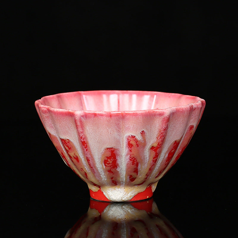 Buddha Stones Retro Blue Red Gradient Lotus Pattern Kiln Change Ceramic Teacup Kung Fu Tea Cup Bowl - Red - 8.5cm*4.8cm*100ml - image 14