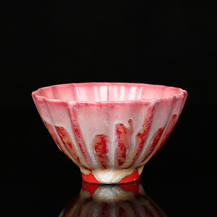Buddha Stones Retro Blue Red Gradient Lotus Pattern Kiln Change Ceramic Teacup Kung Fu Tea Cup Bowl - Red - 8.5cm*4.8cm*100ml - image 14
