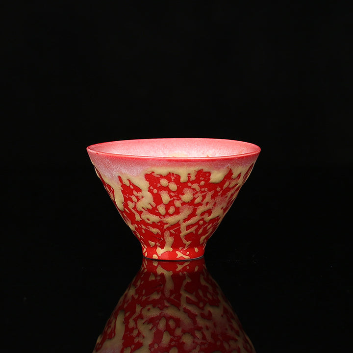 Buddha Stones Retro Blue Red Gradient Lotus Pattern Kiln Change Ceramic Teacup Kung Fu Tea Cup Bowl - Red - 7.4cm*4.5cm*60ml - image 16
