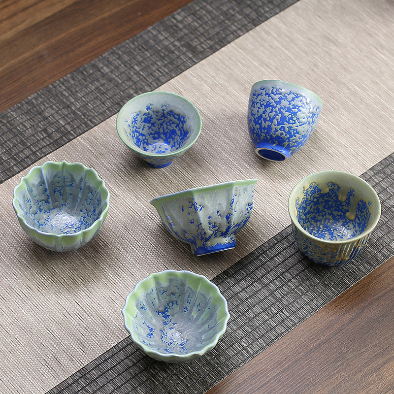 Buddha Stones Retro Blue Red Gradient Lotus Pattern Kiln Change Ceramic Teacup Kung Fu Tea Cup Bowl - image 0