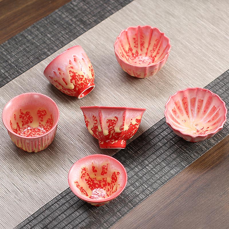 Buddha Stones Retro Blue Red Gradient Lotus Pattern Kiln Change Ceramic Teacup Kung Fu Tea Cup Bowl - image 9