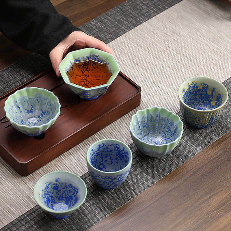 Buddha Stones Retro Blue Red Gradient Lotus Pattern Kiln Change Ceramic Teacup Kung Fu Tea Cup Bowl - image 1