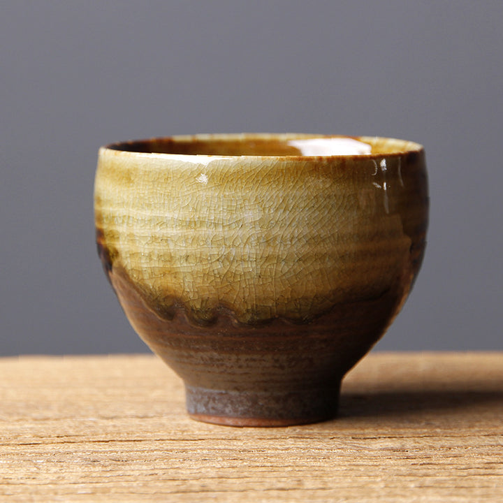 Buddha Stones Vintage Brown Beige Kiln Change Ceramic Teacup Kung Fu Tea Cup Bowl - 7.5cm*6cm*130ml - image 2