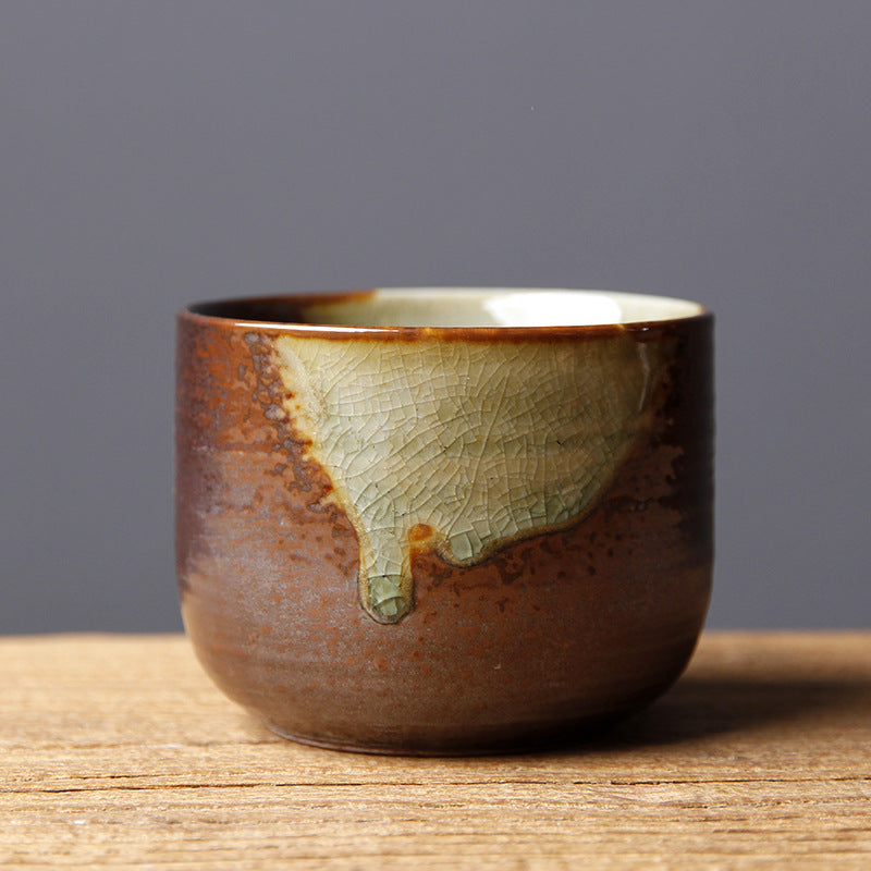 Buddha Stones Vintage Brown Beige Kiln Change Ceramic Teacup Kung Fu Tea Cup Bowl - 7.5cm*5.5cm*160ml - image 1