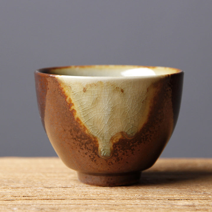 Buddha Stones Vintage Brown Beige Kiln Change Ceramic Teacup Kung Fu Tea Cup Bowl - 7.3cm*5.2cm*100ml - image 4