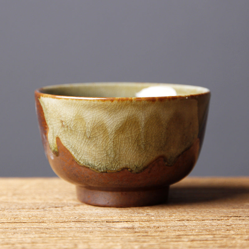 Buddha Stones Vintage Brown Beige Kiln Change Ceramic Teacup Kung Fu Tea Cup Bowl - 8cm*4.7cm*110ml - image 6