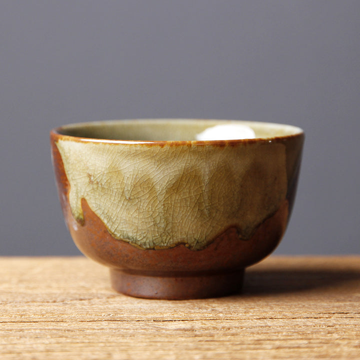 Buddha Stones Vintage Brown Beige Kiln Change Ceramic Teacup Kung Fu Tea Cup Bowl - 8cm*4.7cm*110ml - image 6