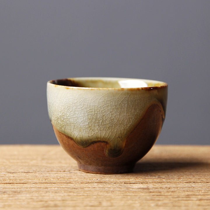 Buddha Stones Vintage Brown Beige Kiln Change Ceramic Teacup Kung Fu Tea Cup Bowl - 6.3cm*4.3cm*60ml - image 7