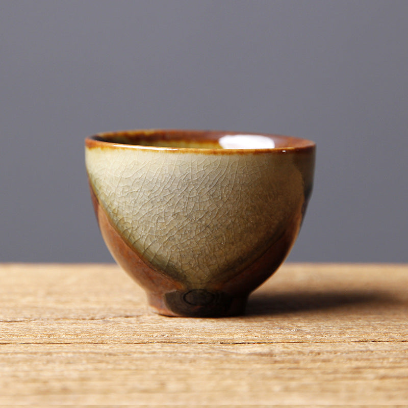 Buddha Stones Vintage Brown Beige Kiln Change Ceramic Teacup Kung Fu Tea Cup Bowl - 5.5cm*3.7cm*50ml - image 9