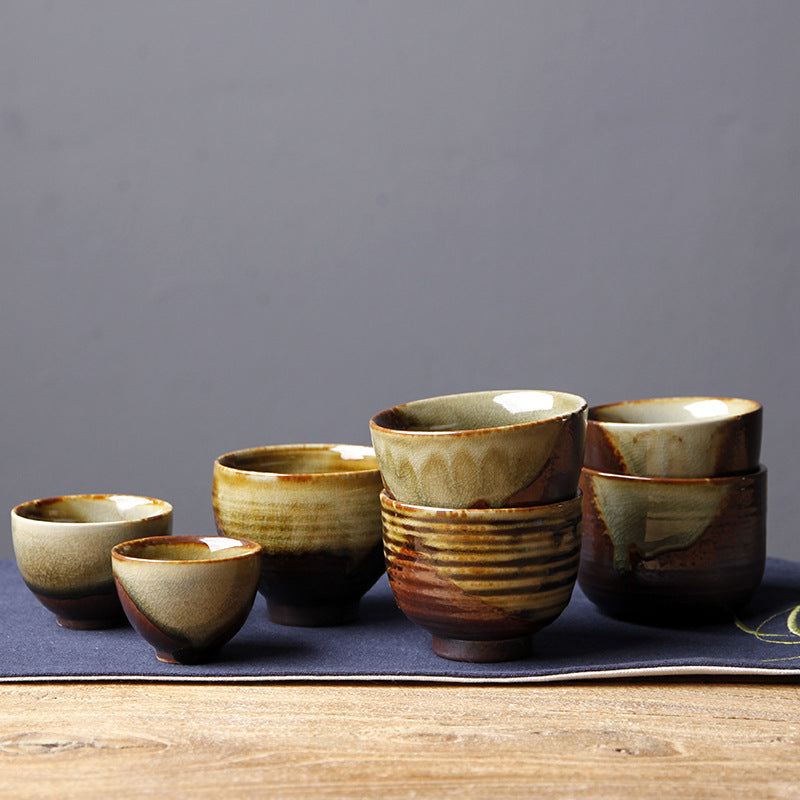 Buddha Stones Vintage Brown Beige Kiln Change Ceramic Teacup Kung Fu Tea Cup Bowl - image 0