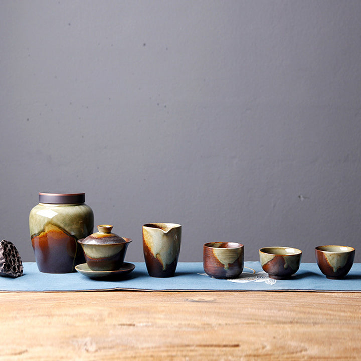 Buddha Stones Vintage Brown Beige Kiln Change Ceramic Teacup Kung Fu Tea Cup Bowl - image 16