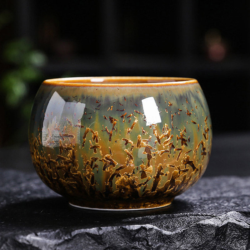 Buddha Stones Colorful Brown Ceramic Teacup Kung Fu Tea Cup Bowl - 8.6cm*5.7cm*210ml - Without Gift Box - image 0