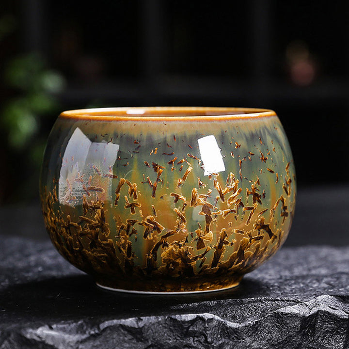 Buddha Stones Colorful Brown Ceramic Teacup Kung Fu Tea Cup Bowl - 8.6cm*5.7cm*210ml - Without Gift Box - image 0