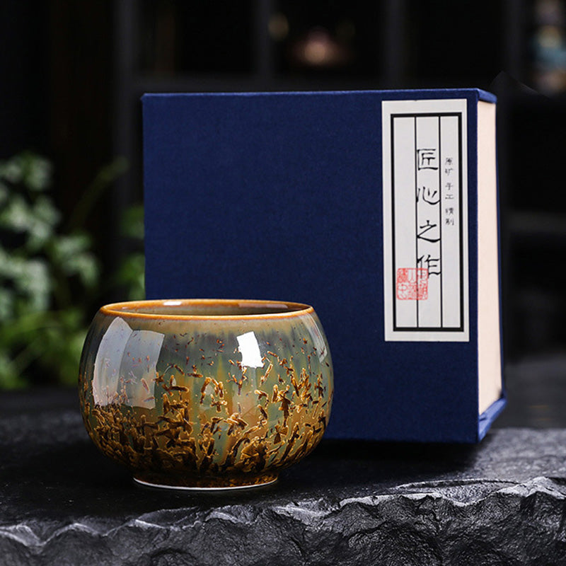 Buddha Stones Colorful Brown Ceramic Teacup Kung Fu Tea Cup Bowl - 8.6cm*5.7cm*210ml - With Gift Box - image 6