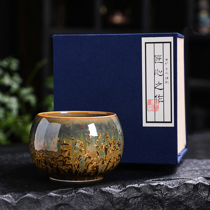Buddha Stones Colorful Brown Ceramic Teacup Kung Fu Tea Cup Bowl - 8.6cm*5.7cm*210ml - With Gift Box - image 6