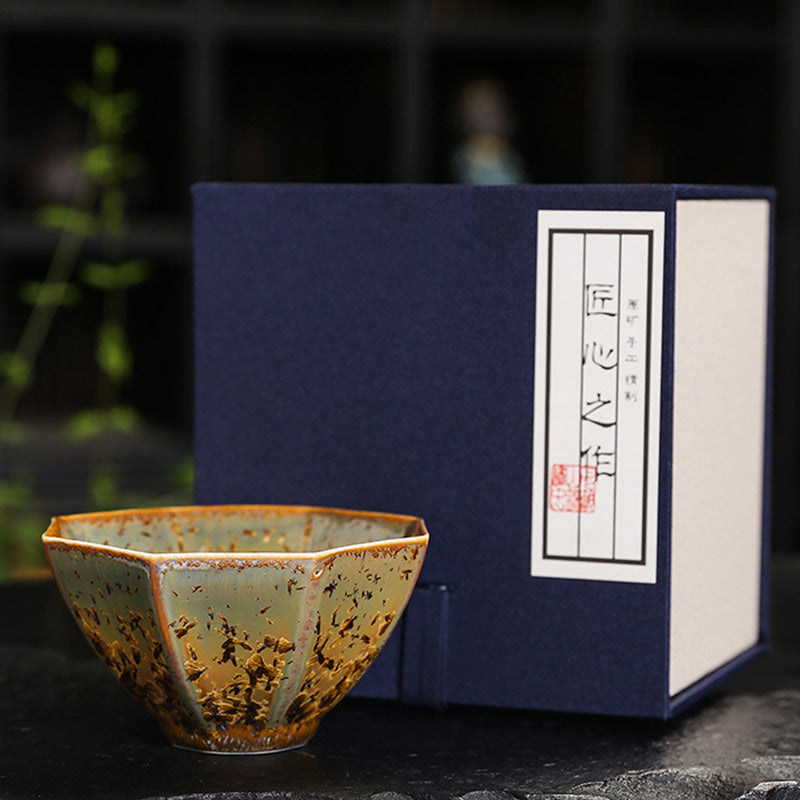 Buddha Stones Colorful Brown Ceramic Teacup Kung Fu Tea Cup Bowl - 9cm*4.8cm*100ml - With Gift Box - image 23