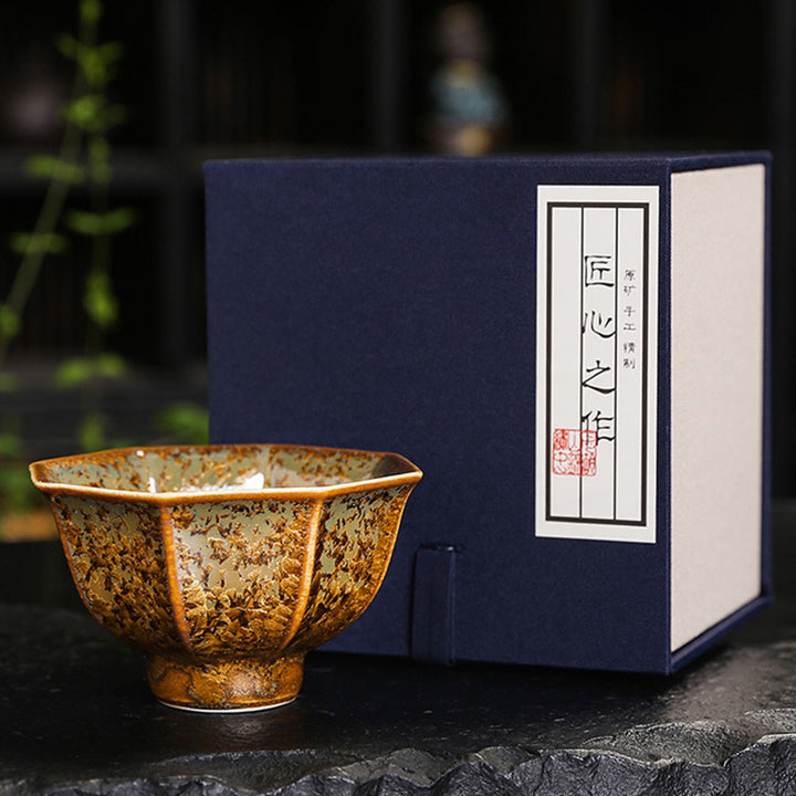 Buddha Stones Colorful Brown Ceramic Teacup Kung Fu Tea Cup Bowl - 8.9cm*5.3cm*120ml - With Gift Box - image 26