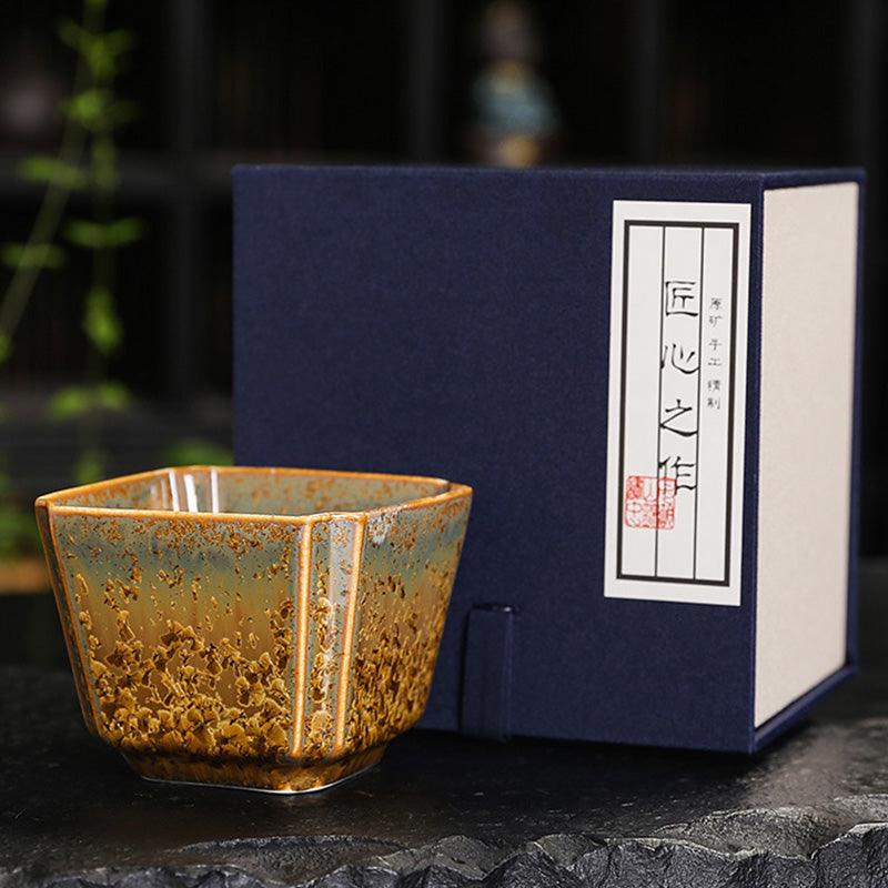 Buddha Stones Colorful Brown Ceramic Teacup Kung Fu Tea Cup Bowl - 7.4cm*5.7cm*150ml - With Gift Box - image 17
