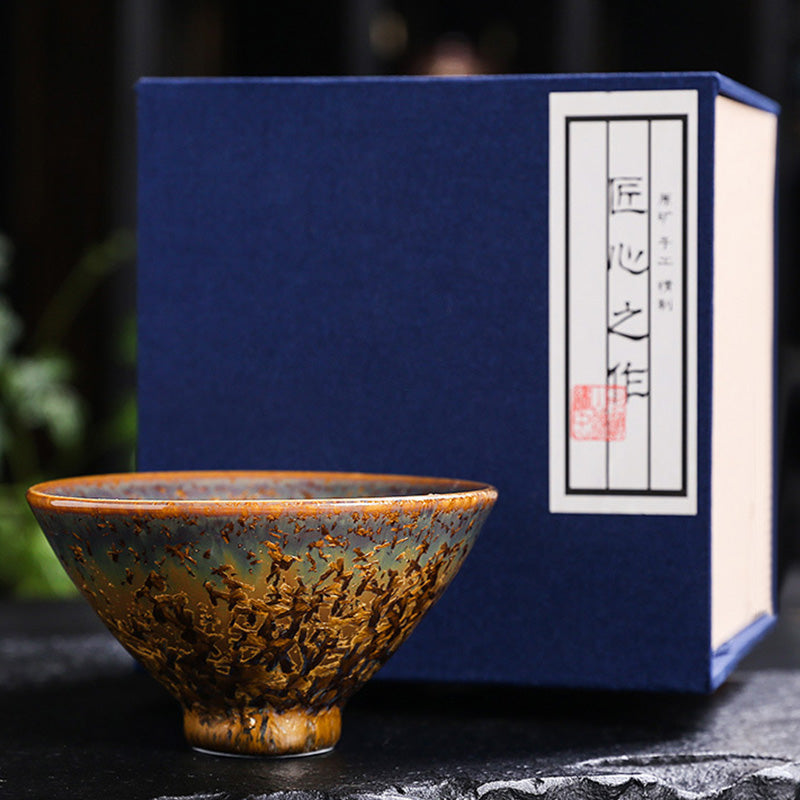 Buddha Stones Colorful Brown Ceramic Teacup Kung Fu Tea Cup Bowl - 9cm*5cm*100ml - With Gift Box - image 12