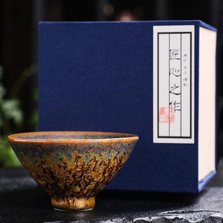Buddha Stones Colorful Brown Ceramic Teacup Kung Fu Tea Cup Bowl - 9cm*5cm*100ml - With Gift Box - image 12