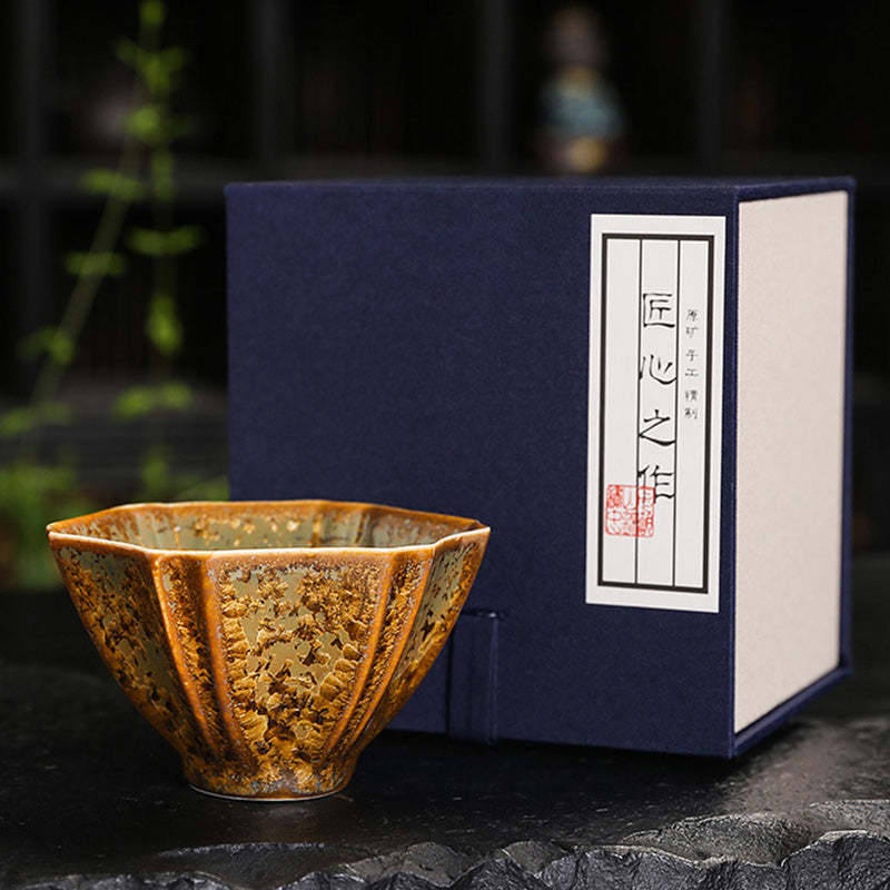 Buddha Stones Colorful Brown Ceramic Teacup Kung Fu Tea Cup Bowl - 9.2cm*5.5cm*120ml - With Gift Box - image 20