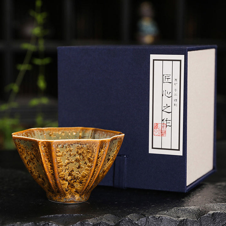 Buddha Stones Colorful Brown Ceramic Teacup Kung Fu Tea Cup Bowl - 9.2cm*5.5cm*120ml - With Gift Box - image 20