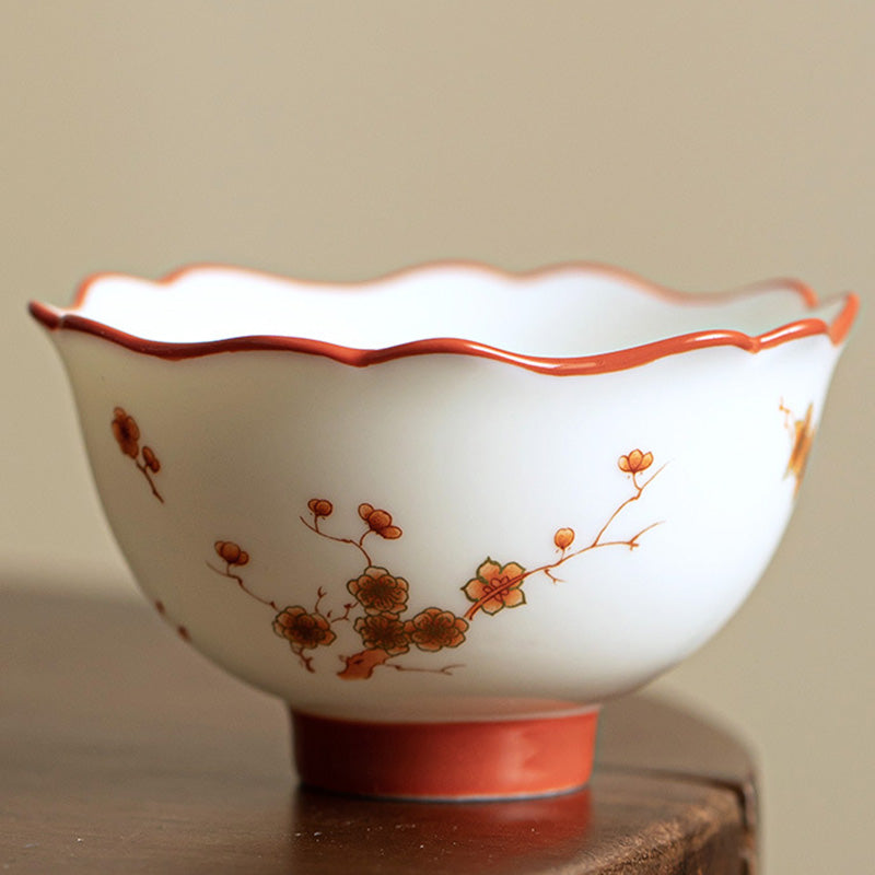 Buddha Stones White Porcelain Flowers Ceramic Gaiwan Sancai Teacup Kung Fu Tea Cup And Saucer With Lid - Cup 9.1cm*5.2cm*150ml - image 8