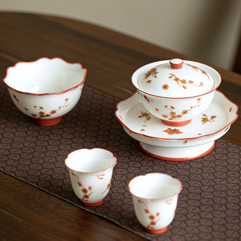 Buddha Stones White Porcelain Flowers Ceramic Gaiwan Sancai Teacup Kung Fu Tea Cup And Saucer With Lid - Gaiwan Teacup Set - image 16