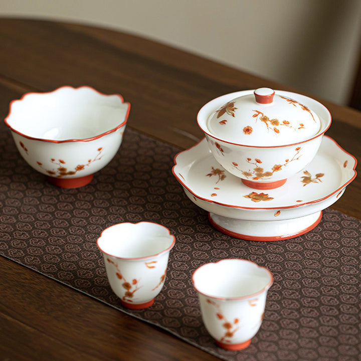 Buddha Stones White Porcelain Flowers Ceramic Gaiwan Sancai Teacup Kung Fu Tea Cup And Saucer With Lid - Gaiwan Teacup Set - image 16