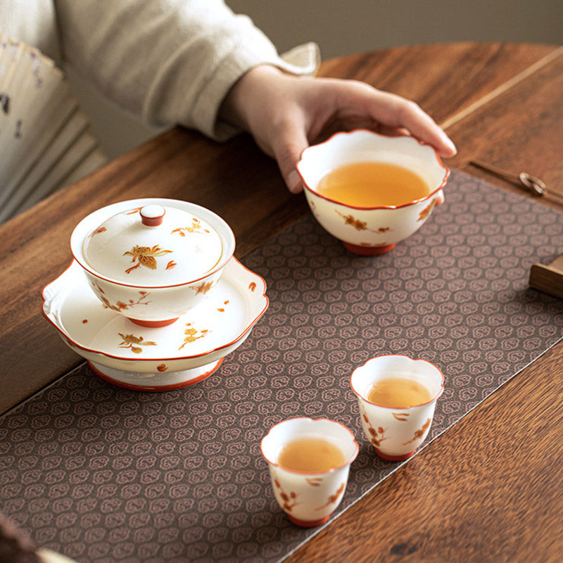 Buddha Stones White Porcelain Flowers Ceramic Gaiwan Sancai Teacup Kung Fu Tea Cup And Saucer With Lid - image 4