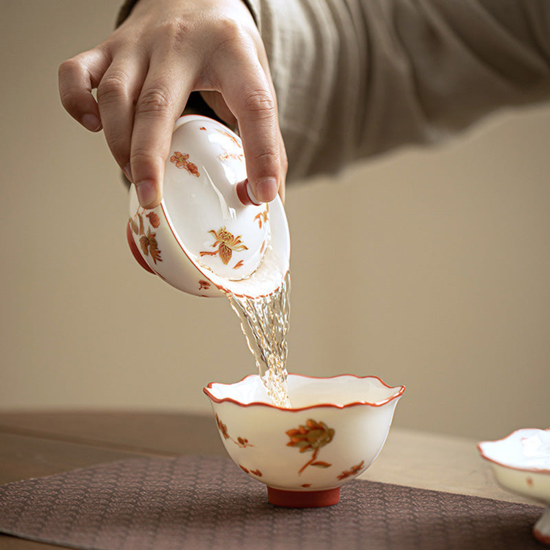Buddha Stones White Porcelain Flowers Ceramic Gaiwan Sancai Teacup Kung Fu Tea Cup And Saucer With Lid - image 17