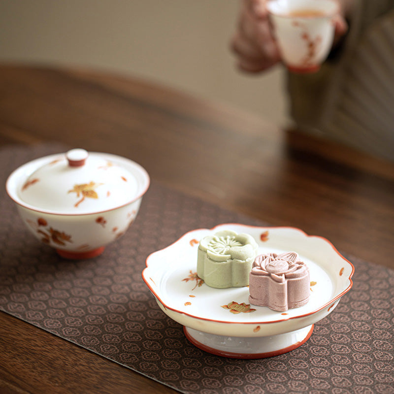 Buddha Stones White Porcelain Flowers Ceramic Gaiwan Sancai Teacup Kung Fu Tea Cup And Saucer With Lid - image 6