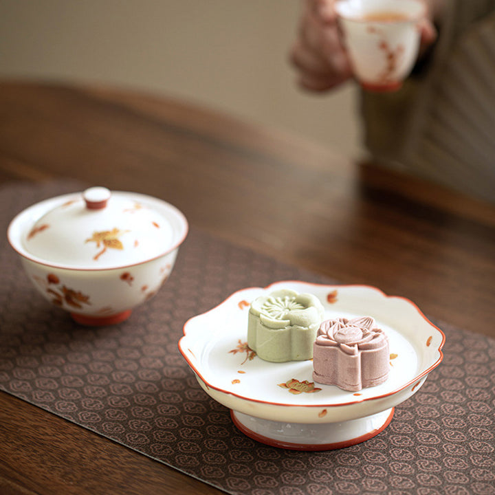 Buddha Stones White Porcelain Flowers Ceramic Gaiwan Sancai Teacup Kung Fu Tea Cup And Saucer With Lid - image 6