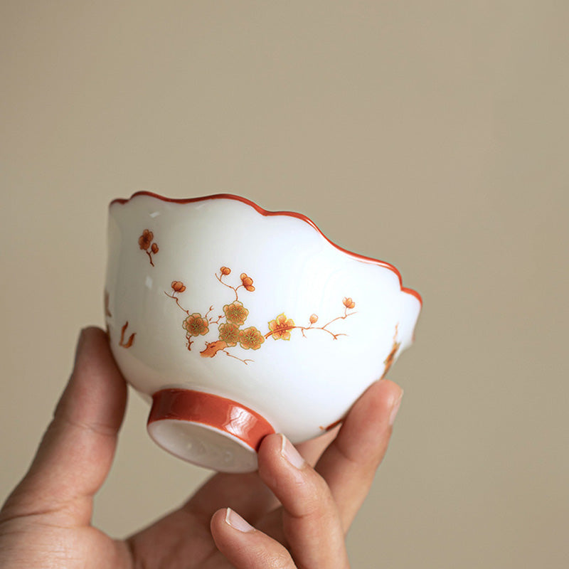 Buddha Stones White Porcelain Flowers Ceramic Gaiwan Sancai Teacup Kung Fu Tea Cup And Saucer With Lid - image 9