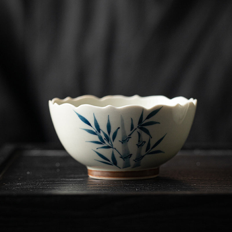 Buddha Stones Small Blue Bamboo Leaves Ceramic Teacup Kung Fu Tea Cup Bowl - image 1