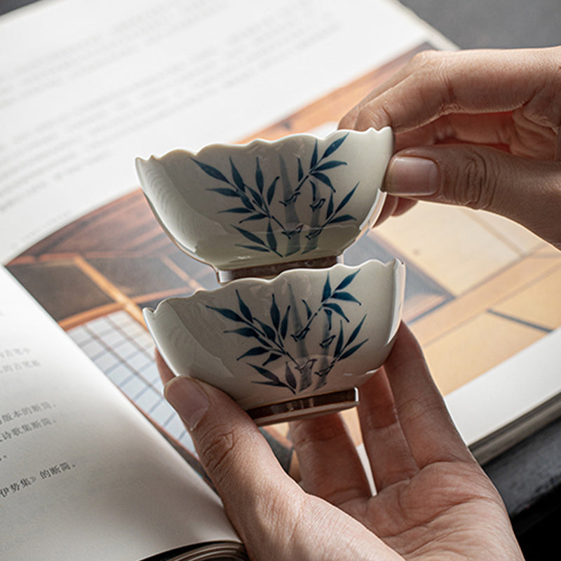 Buddha Stones Small Blue Bamboo Leaves Ceramic Teacup Kung Fu Tea Cup Bowl - image 2