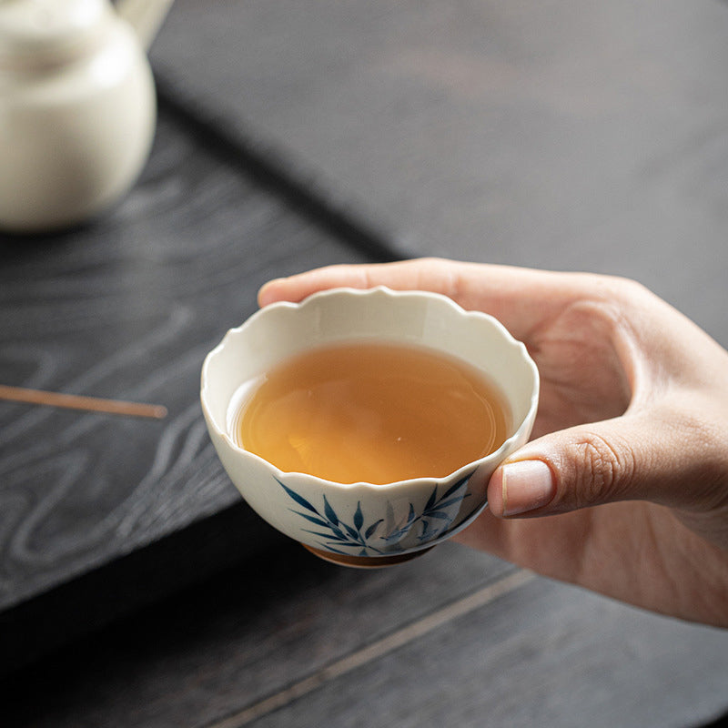 Buddha Stones Small Blue Bamboo Leaves Ceramic Teacup Kung Fu Tea Cup Bowl - image 3