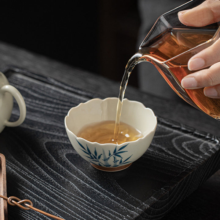 Buddha Stones Small Blue Bamboo Leaves Ceramic Teacup Kung Fu Tea Cup Bowl - image 4