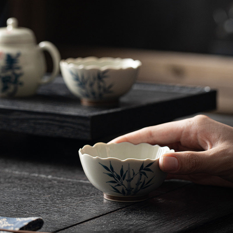 Buddha Stones Small Blue Bamboo Leaves Ceramic Teacup Kung Fu Tea Cup Bowl - image 6
