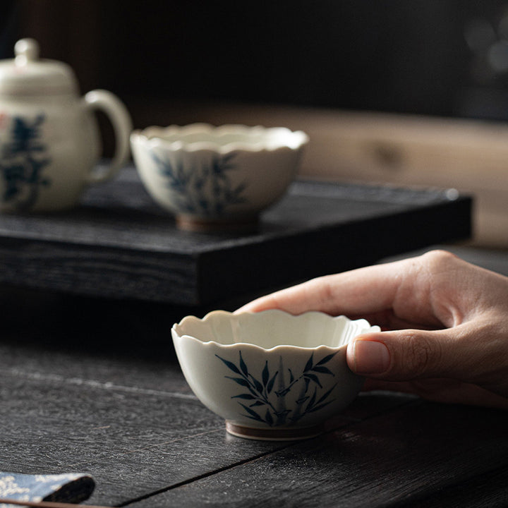 Buddha Stones Small Blue Bamboo Leaves Ceramic Teacup Kung Fu Tea Cup Bowl - image 6