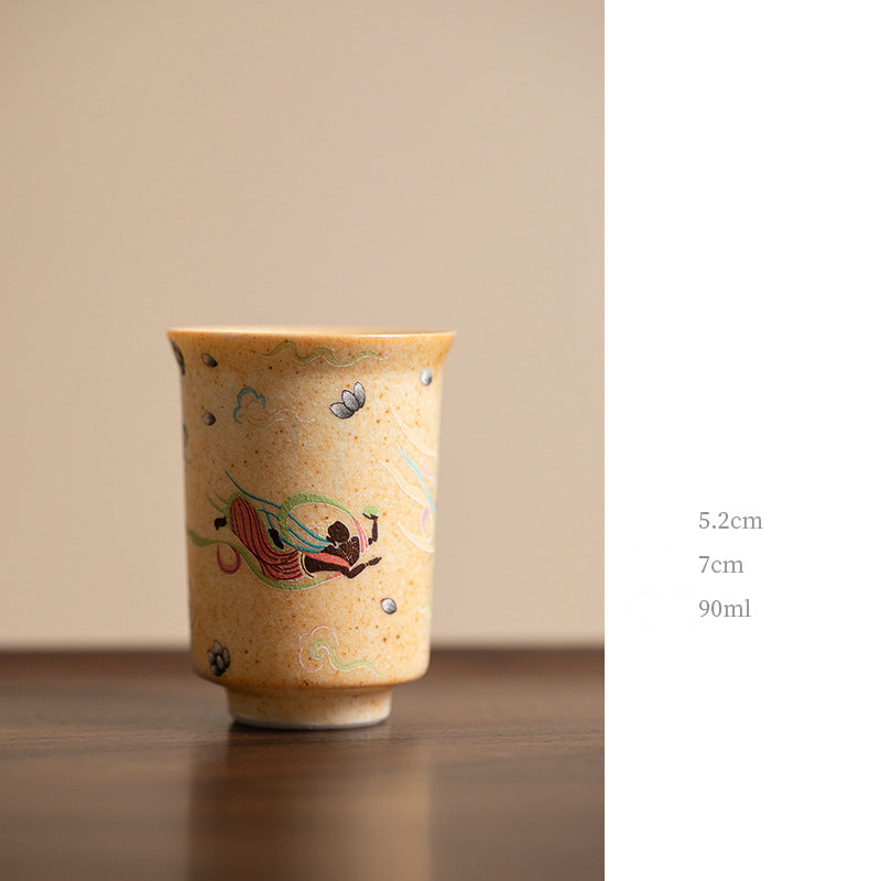 Buddha Stones Dunhuang Color Thousand Buddhas Flying Apsaras Pattern Gaiwan Teacup Kung Fu Tea Cup With Lid - Dunhuang Flying apsaras 5.2cm*7cm*90ml - image 9